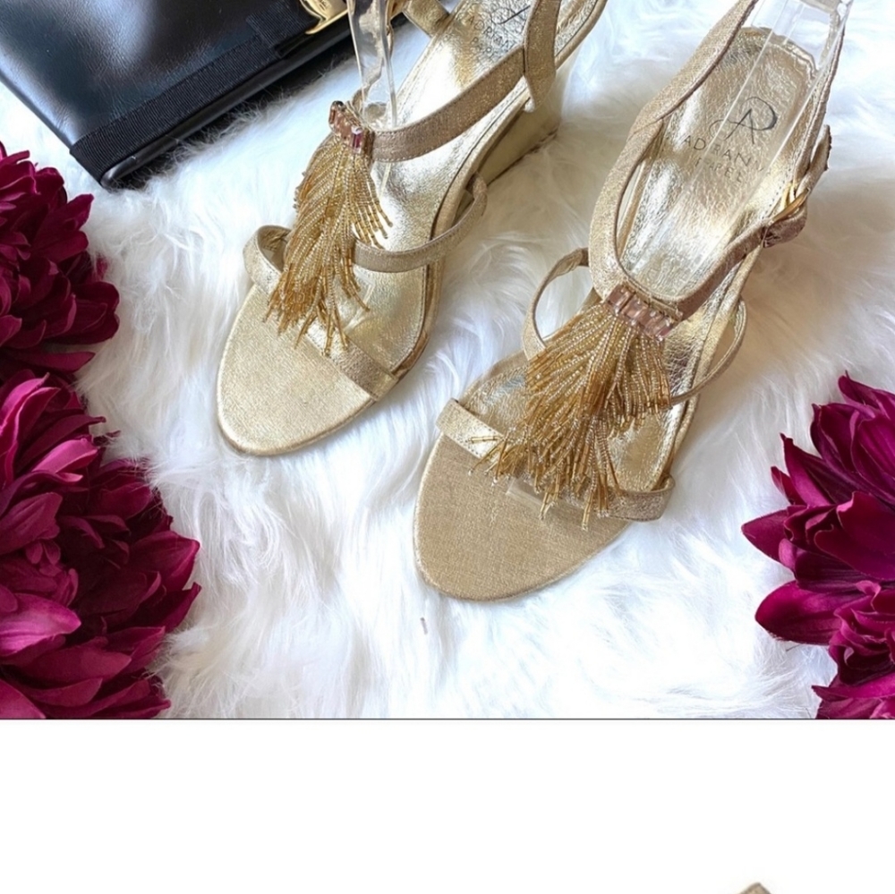 Adrianna Papell gold beaded wedge sandals
